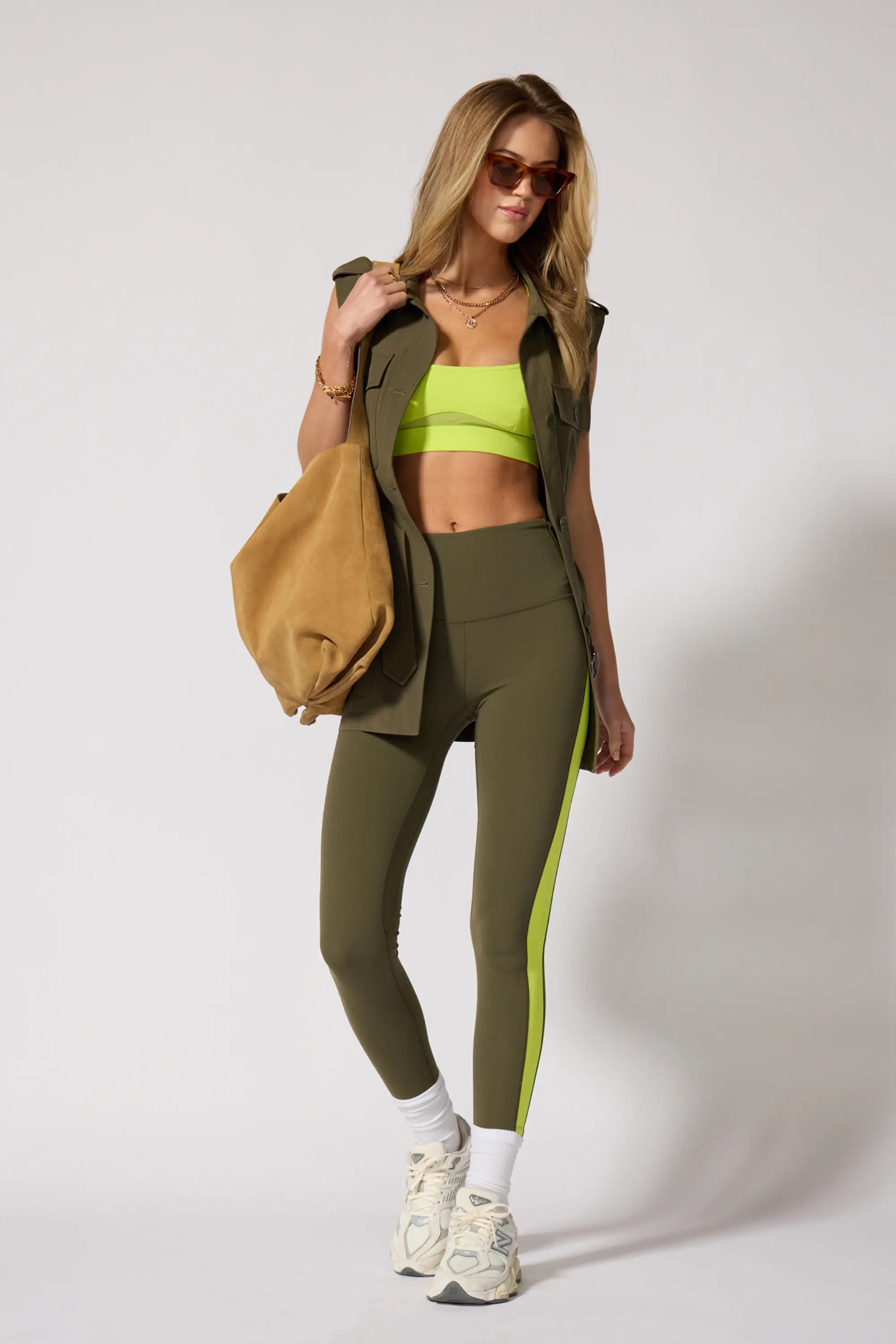 Sculpt Colour Blocked Legging - Ivy Green/Acid Lime