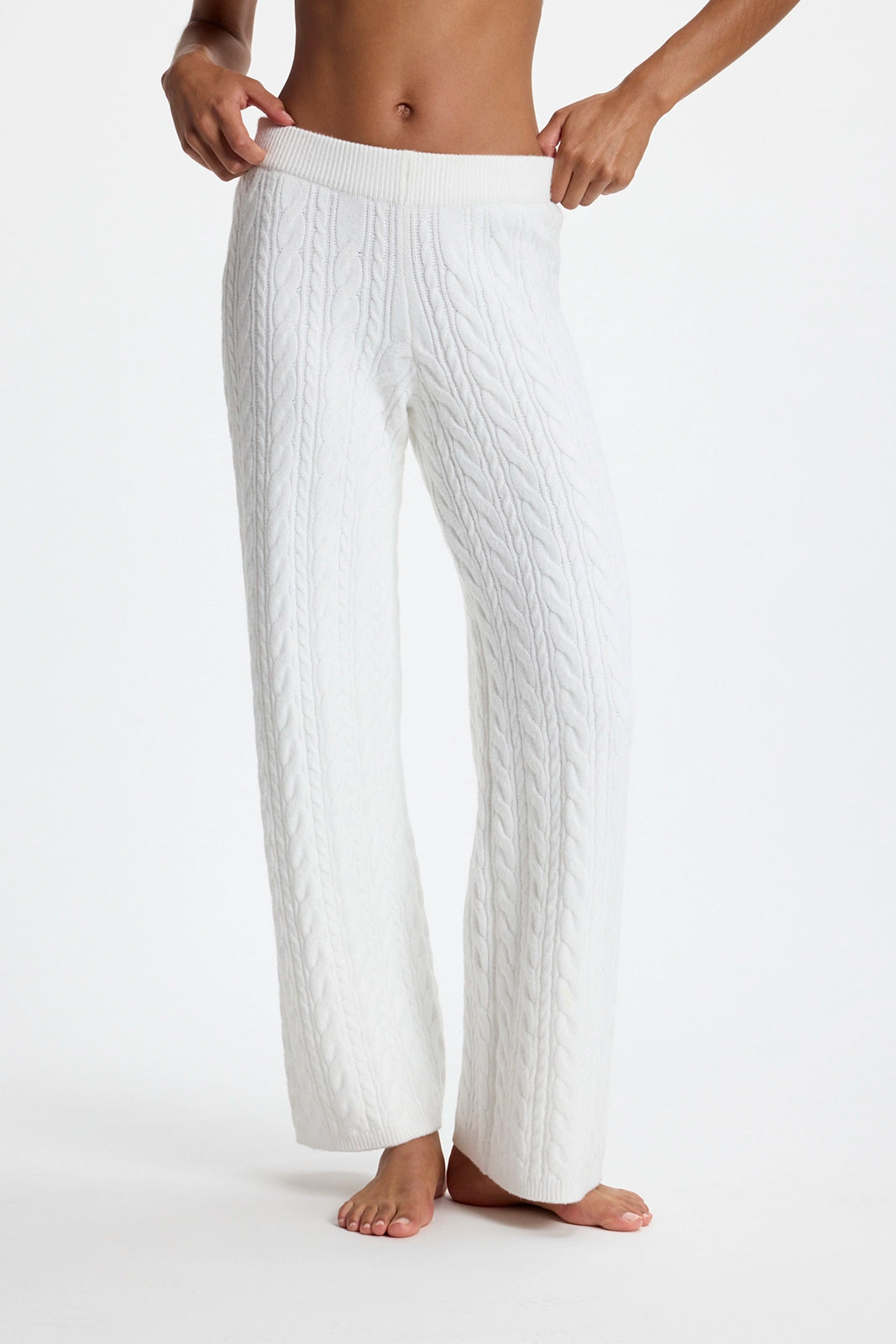 Cable Knit Relaxed Pant - Snow White