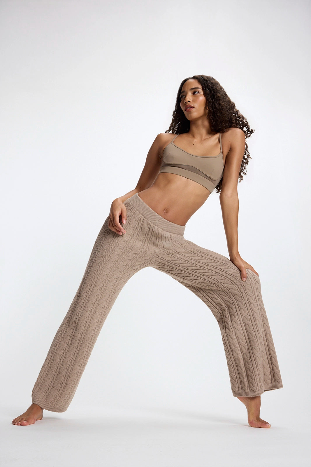 Cable Knit Relaxed Pant - Htr Wooden