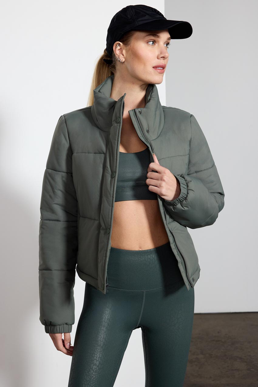 Cropped puffer hot sale jacket grey