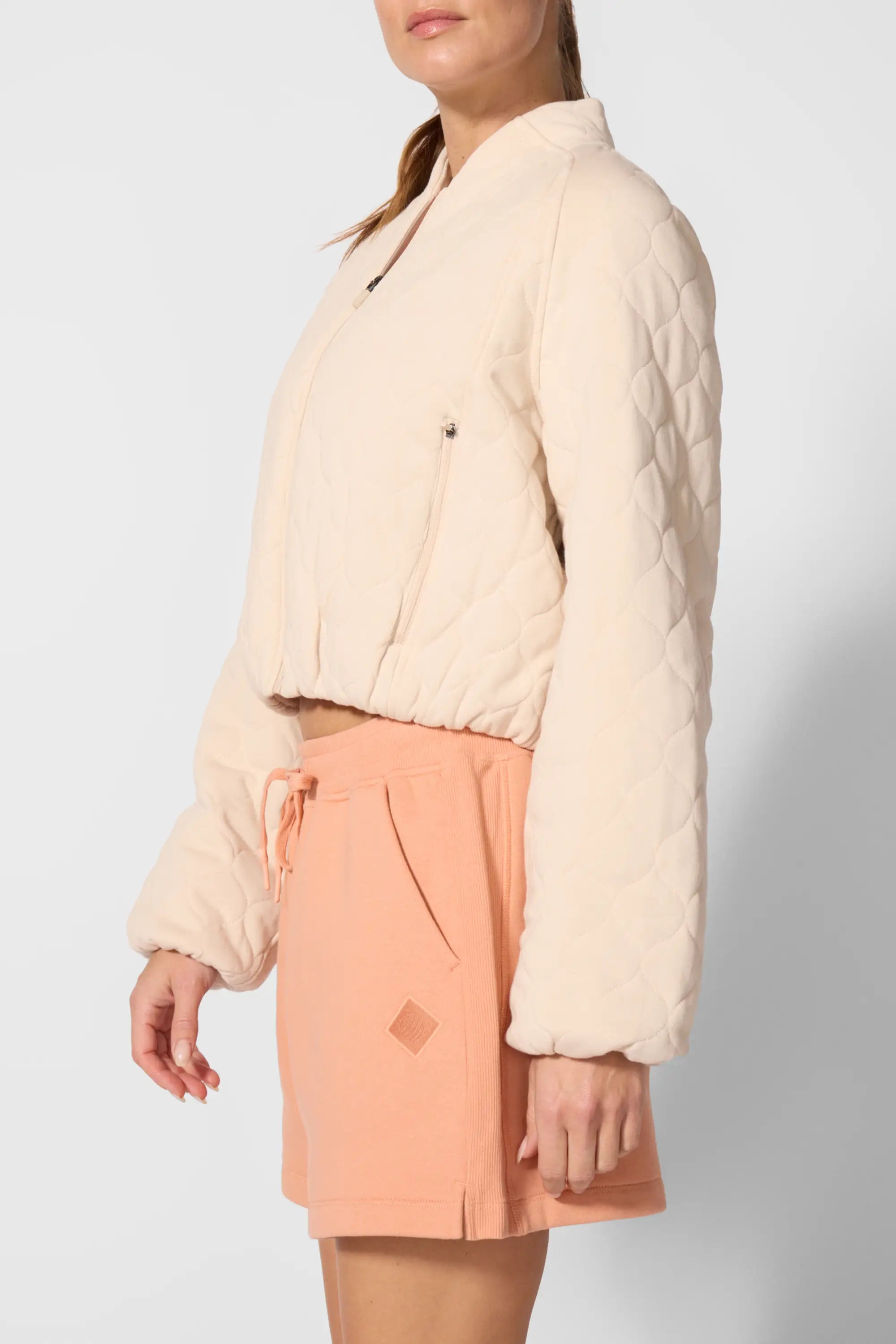Flourish Quilted Cropped Jacket - Stone
