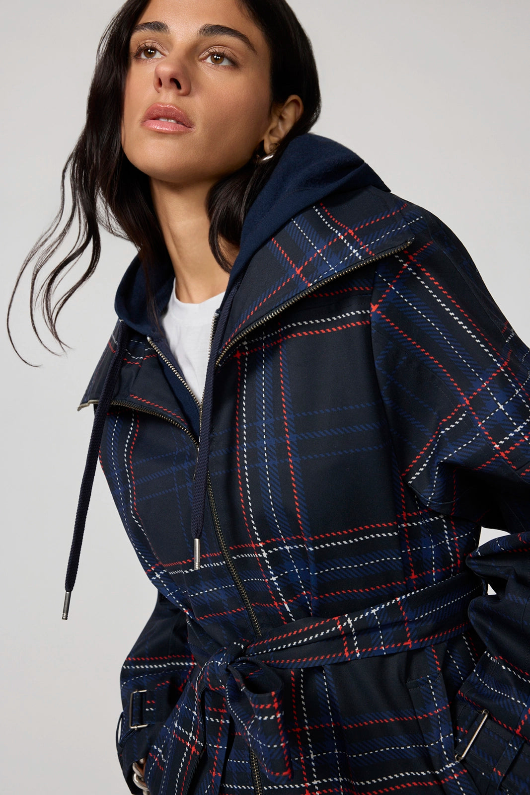 Oversized Trench Coat - Black/Navy Blazer Plaid