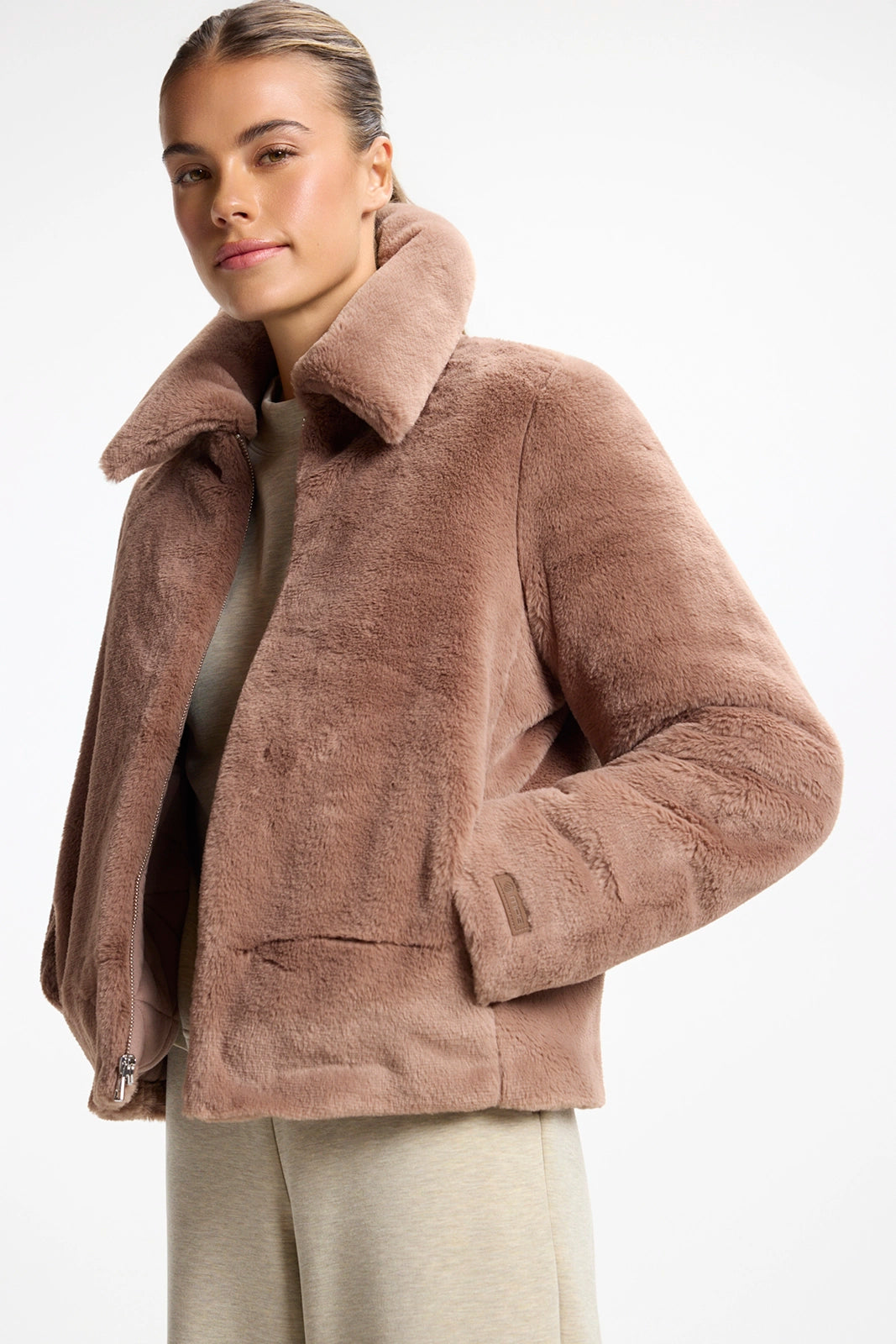 Plush Cropped Jacket - Brownie