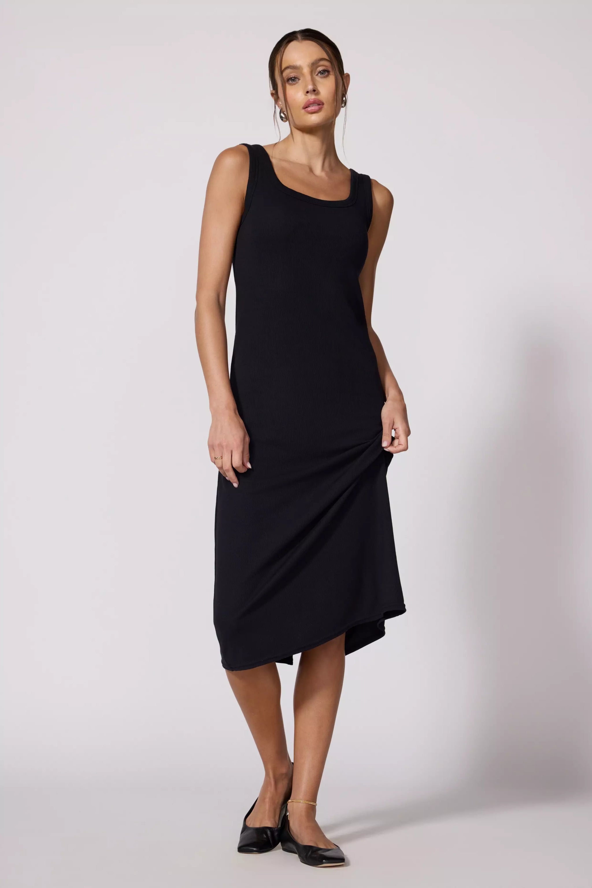 ★ DIAGONAL★ STRAP CAMISOLE DRESS black DA234OP01BK UNIQLO Black Strappy Sleeve Cami Midi Dress V-Neck Medium M