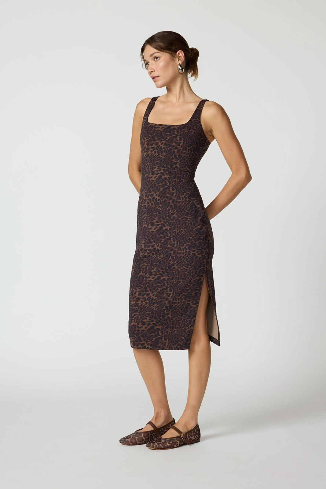 Printed Slit Dress - Caribou Leopard