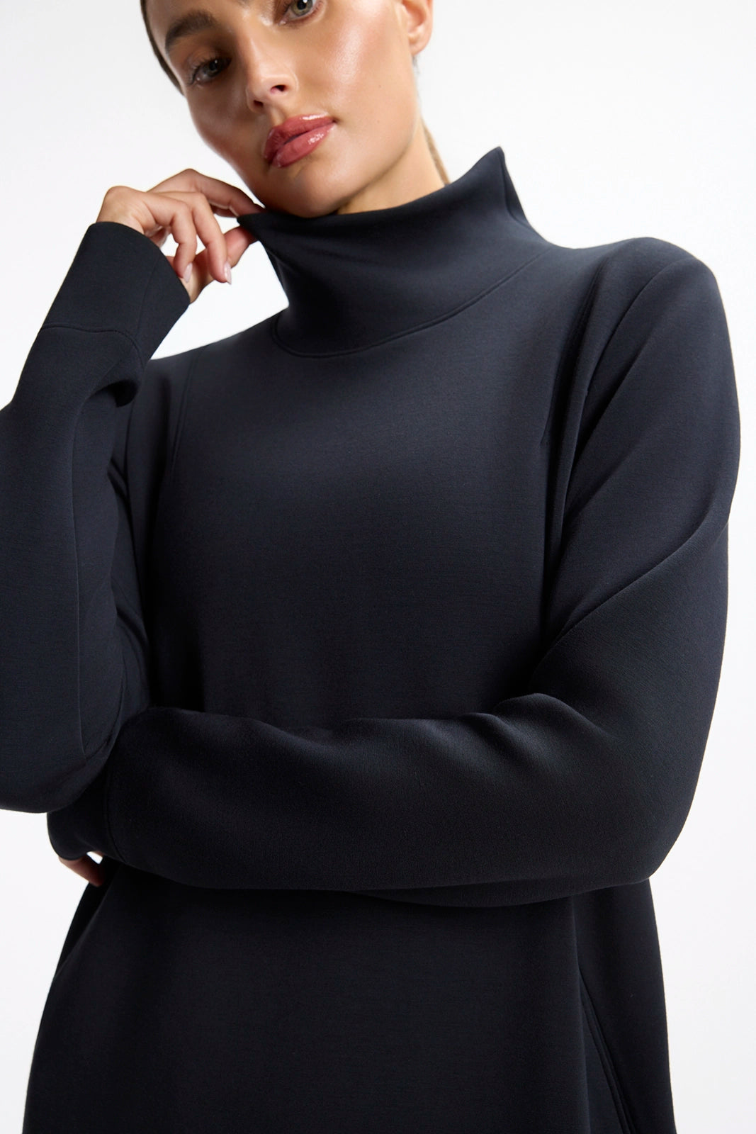 Dreamweave™ Long Sleeve Mock Neck Dress - Black