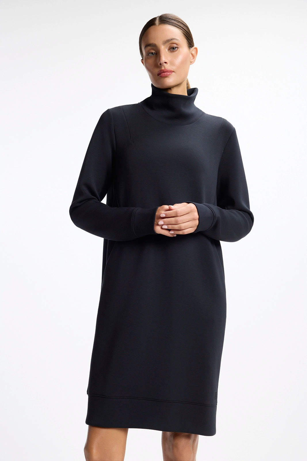Dreamweave™ Long Sleeve Mock Neck Dress - Black