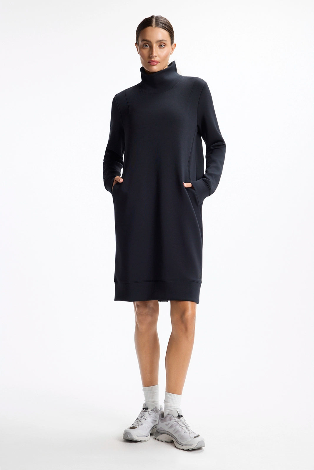 Dreamweave™ Long Sleeve Mock Neck Dress - Black