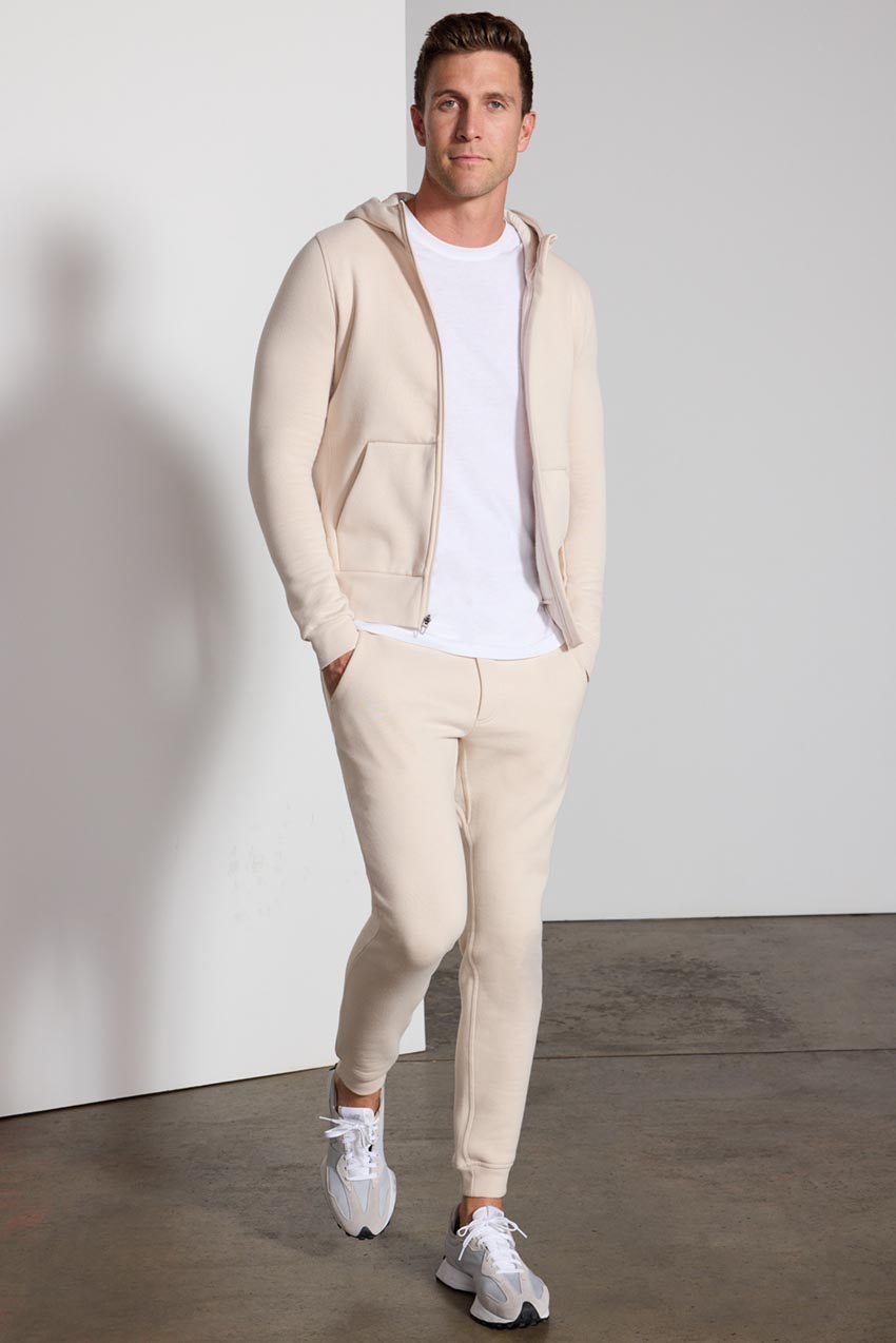 Comfort Men's Fleece Zip-Up Hoodie - Stone