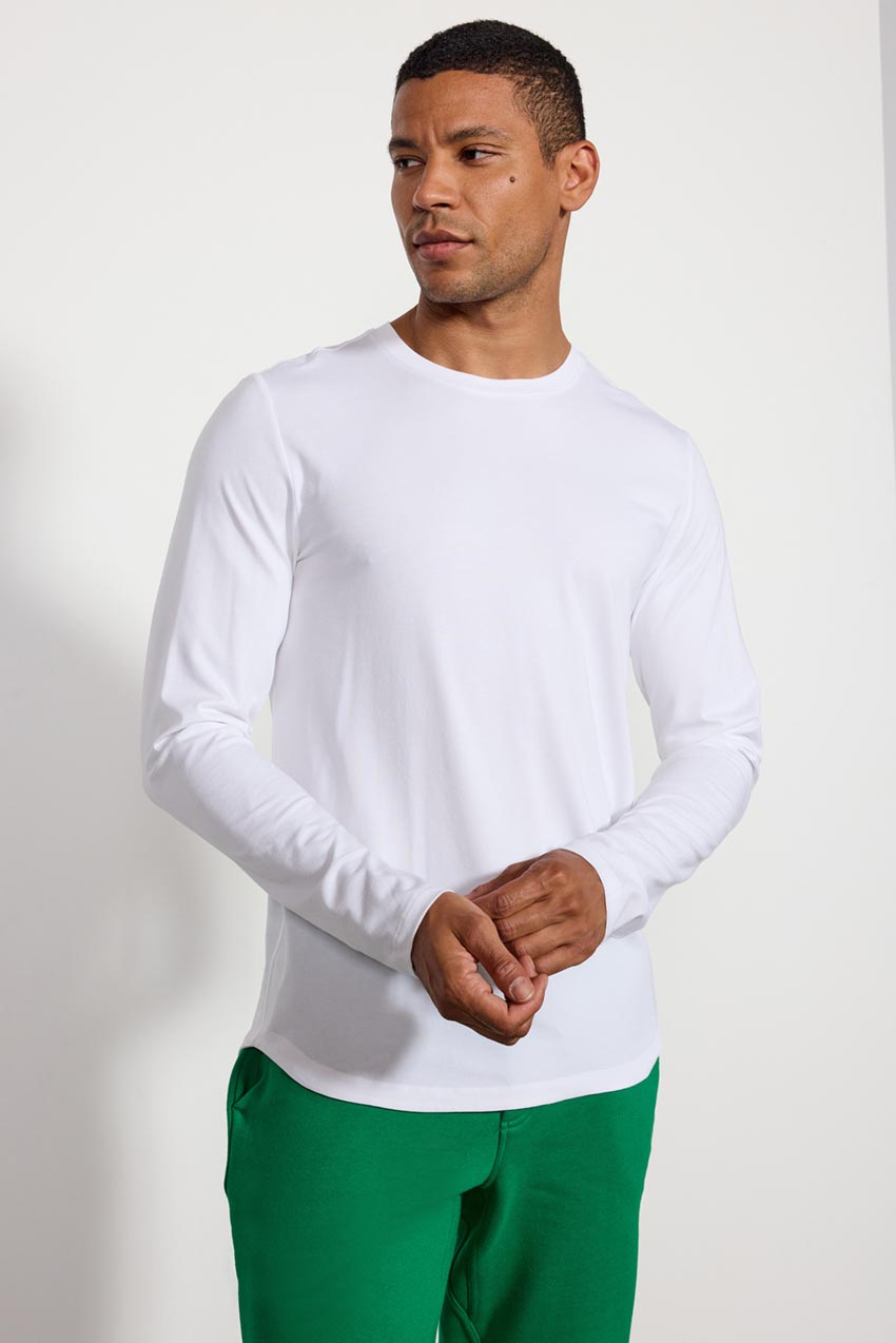 Pima Cotton Curved Hem Long Sleeve Tee