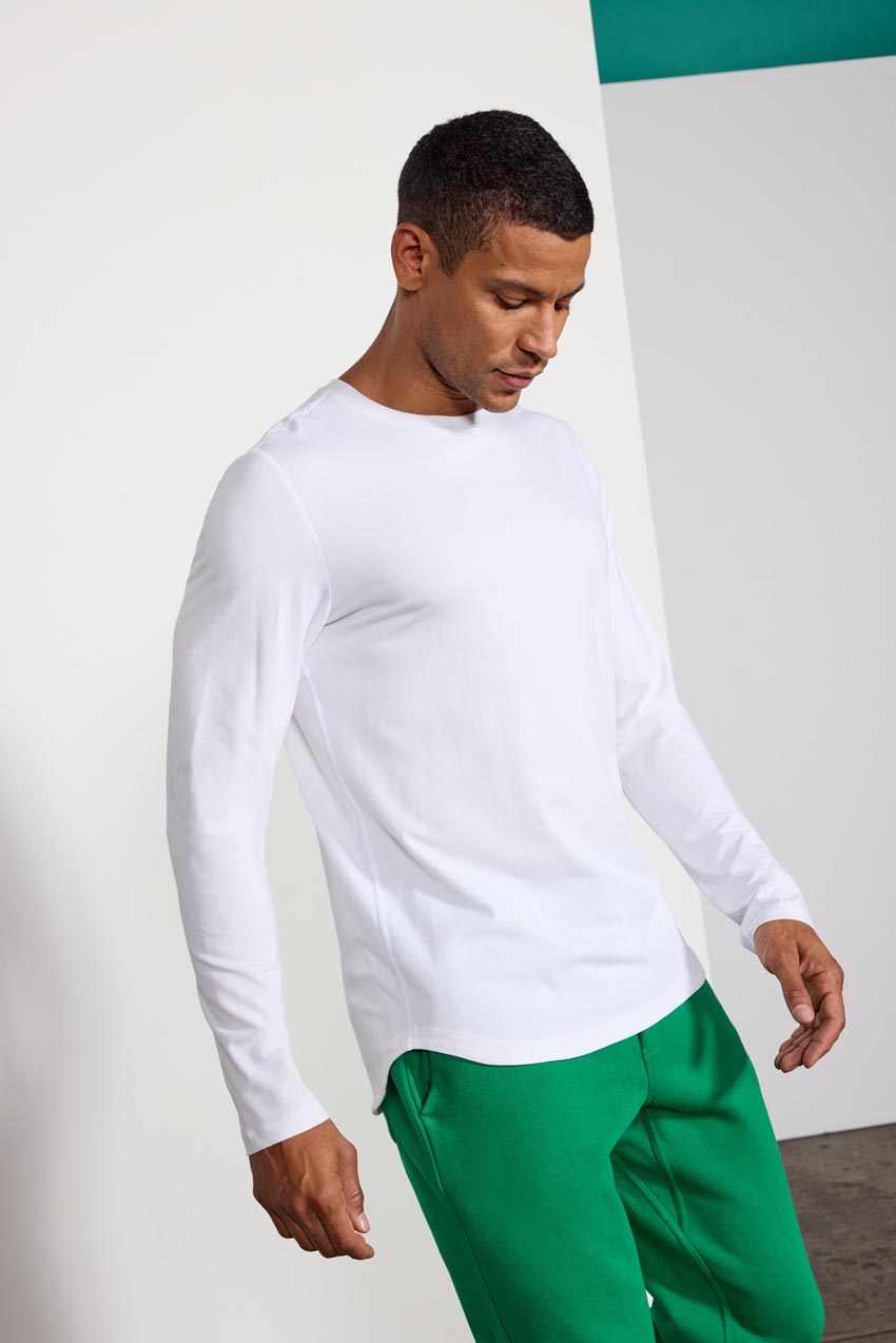 Pima Cotton Curved Hem Long Sleeve Tee