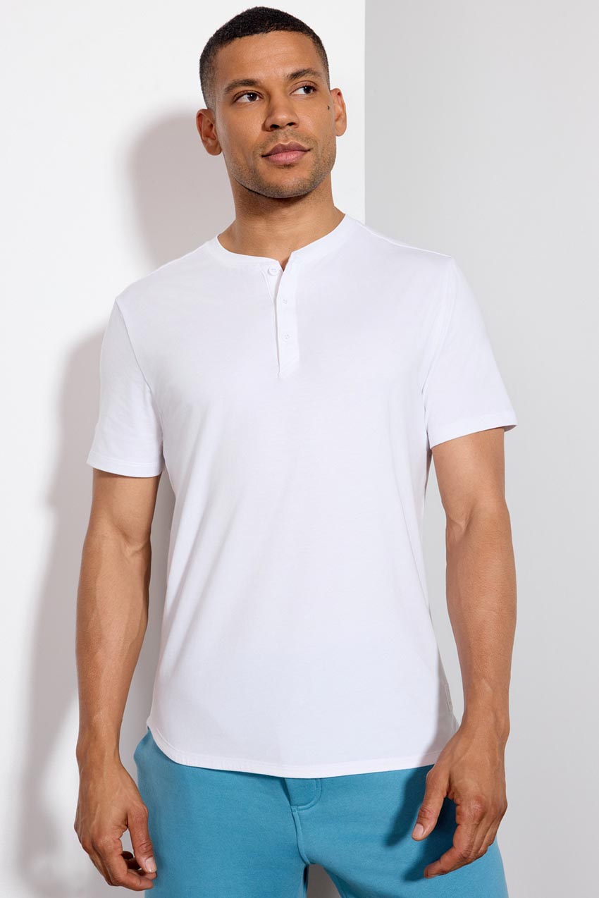 Pima Cotton Henley With Curved Hem - White | MPG Sport