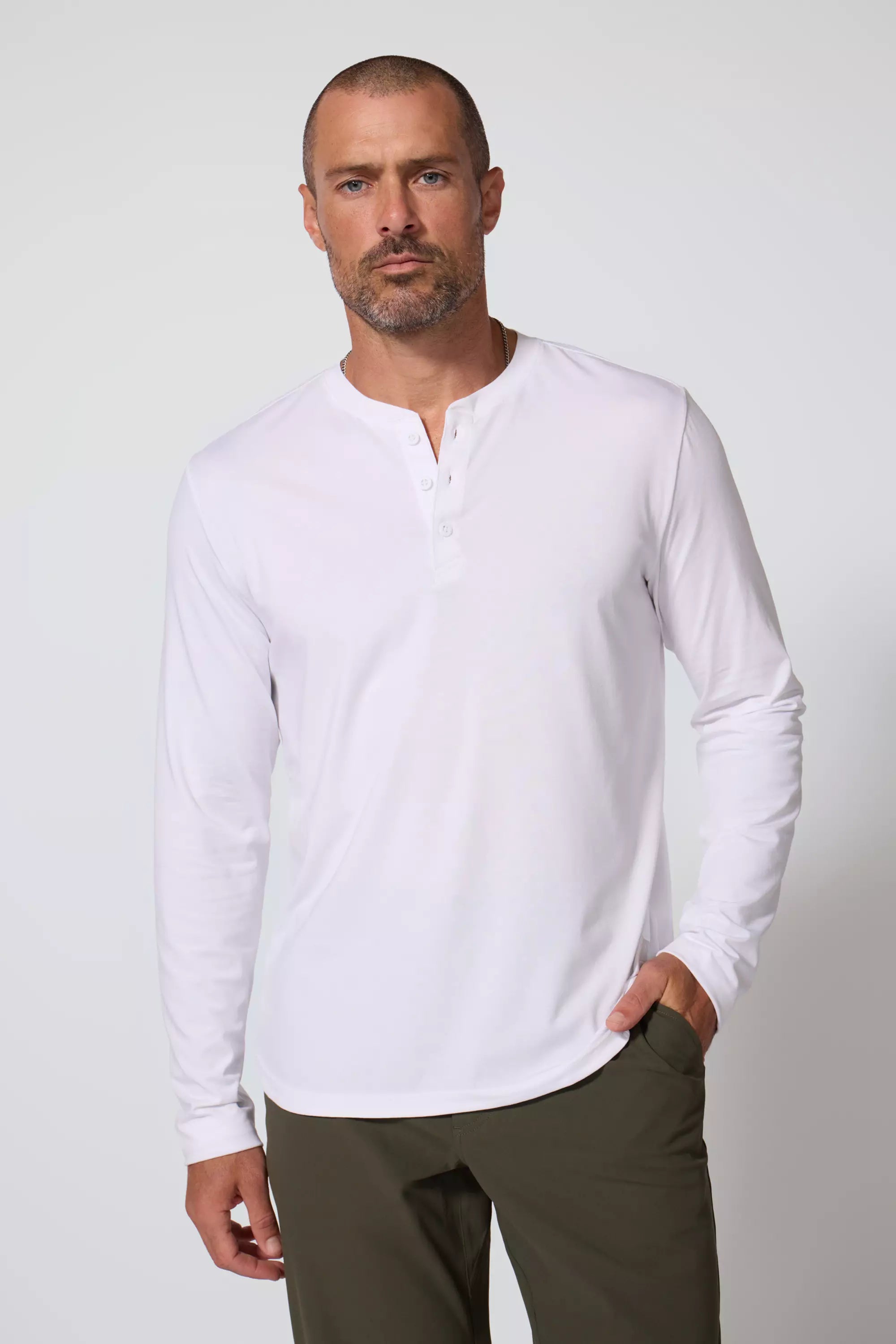 Pima Cotton Long Sleeve Tee With Curved Hem - White