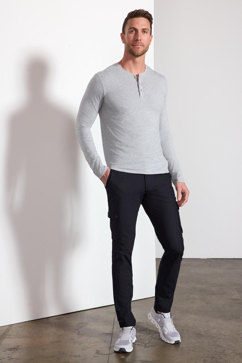 Pima Cotton Long Sleeve Tee With Curved Hem - Htr Concrete