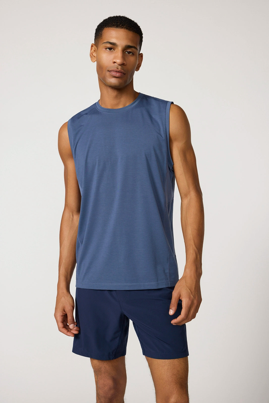 Performance Knit Tank with Mesh Panel - Vintage Indigo
