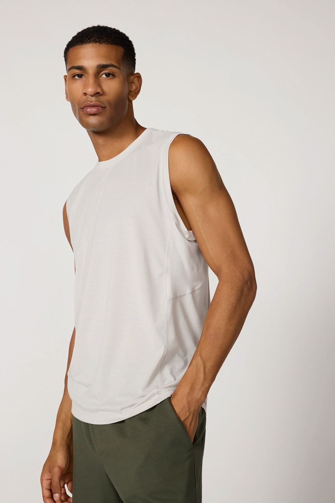 Performance Knit Tank with Mesh Panel - Vapor
