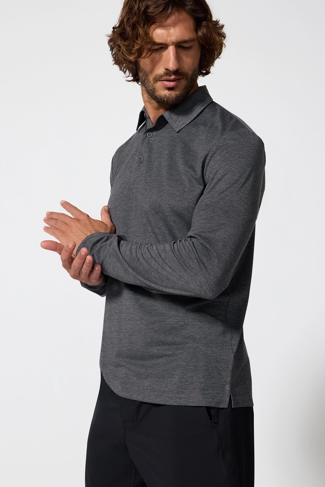 Triumph Long Sleeve Polo - Htr Black
