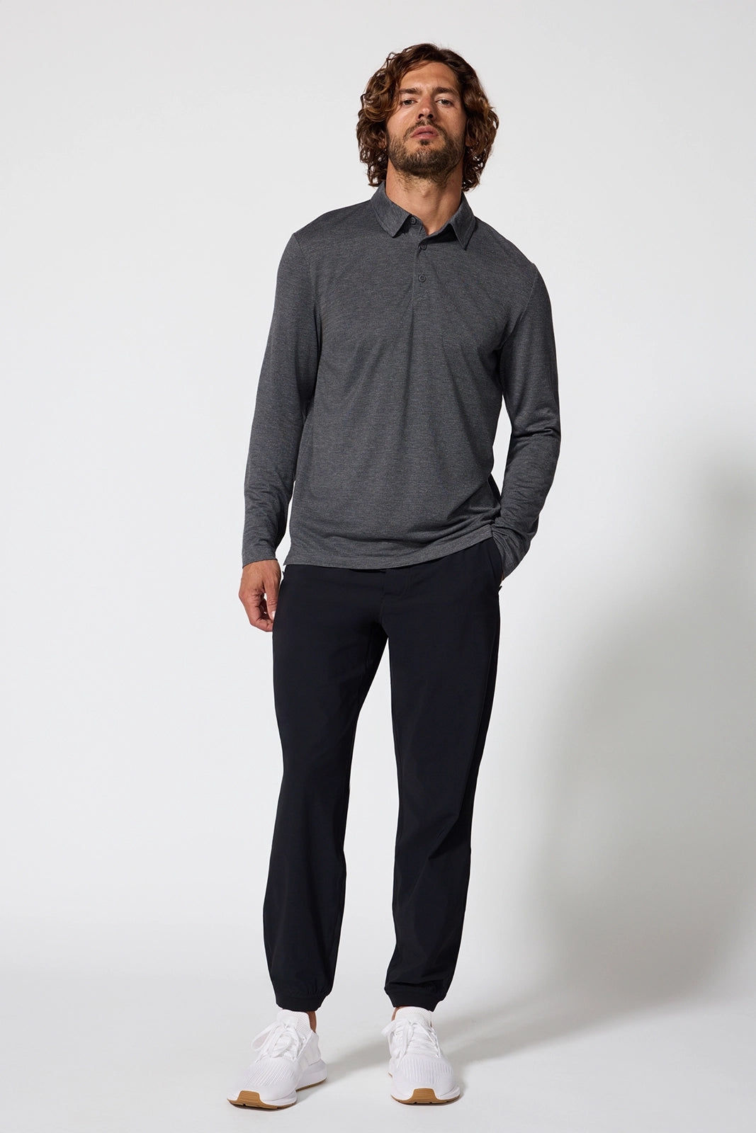 Triumph Long Sleeve Polo - Htr Black