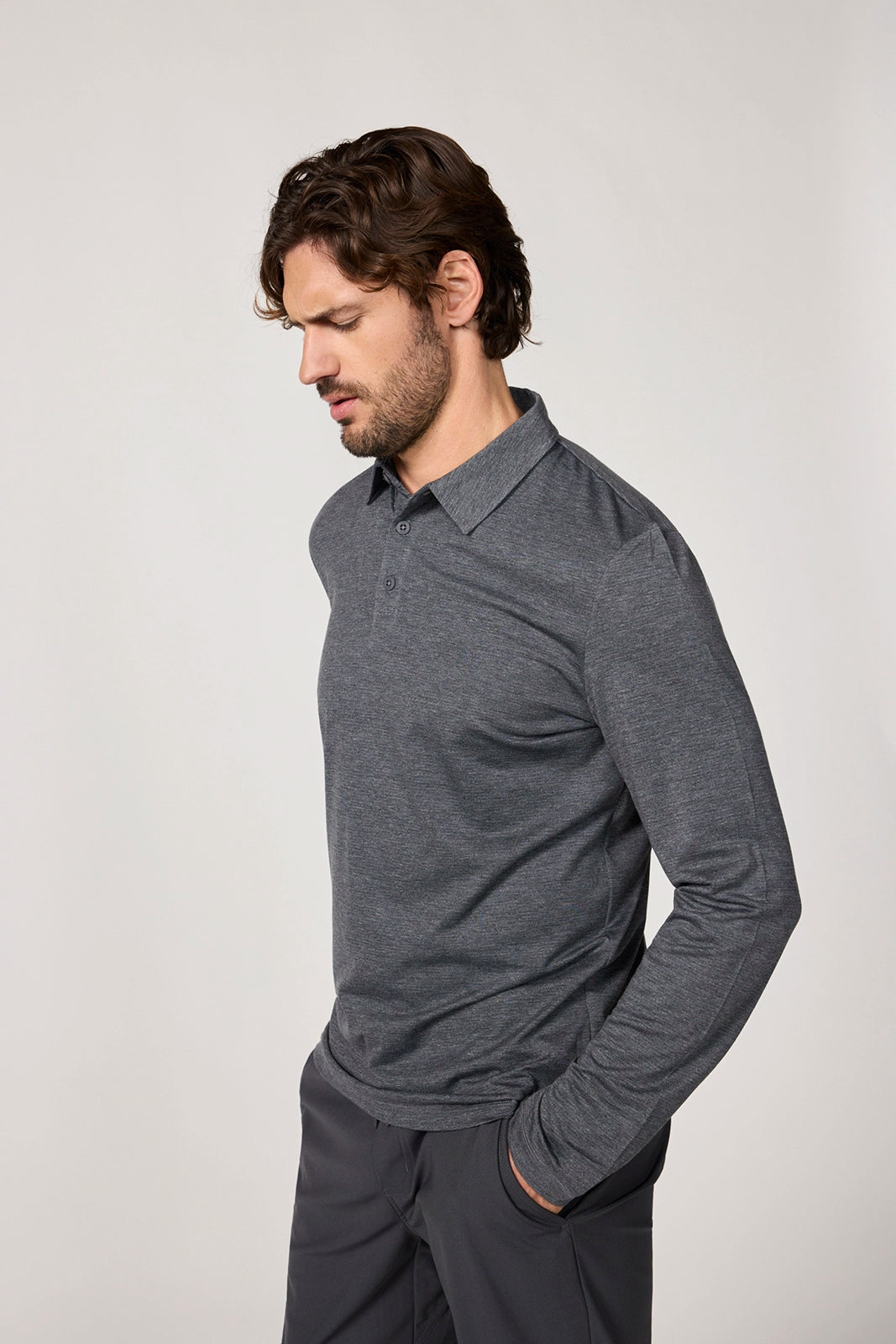 Triumph Long Sleeve Polo - Htr Black