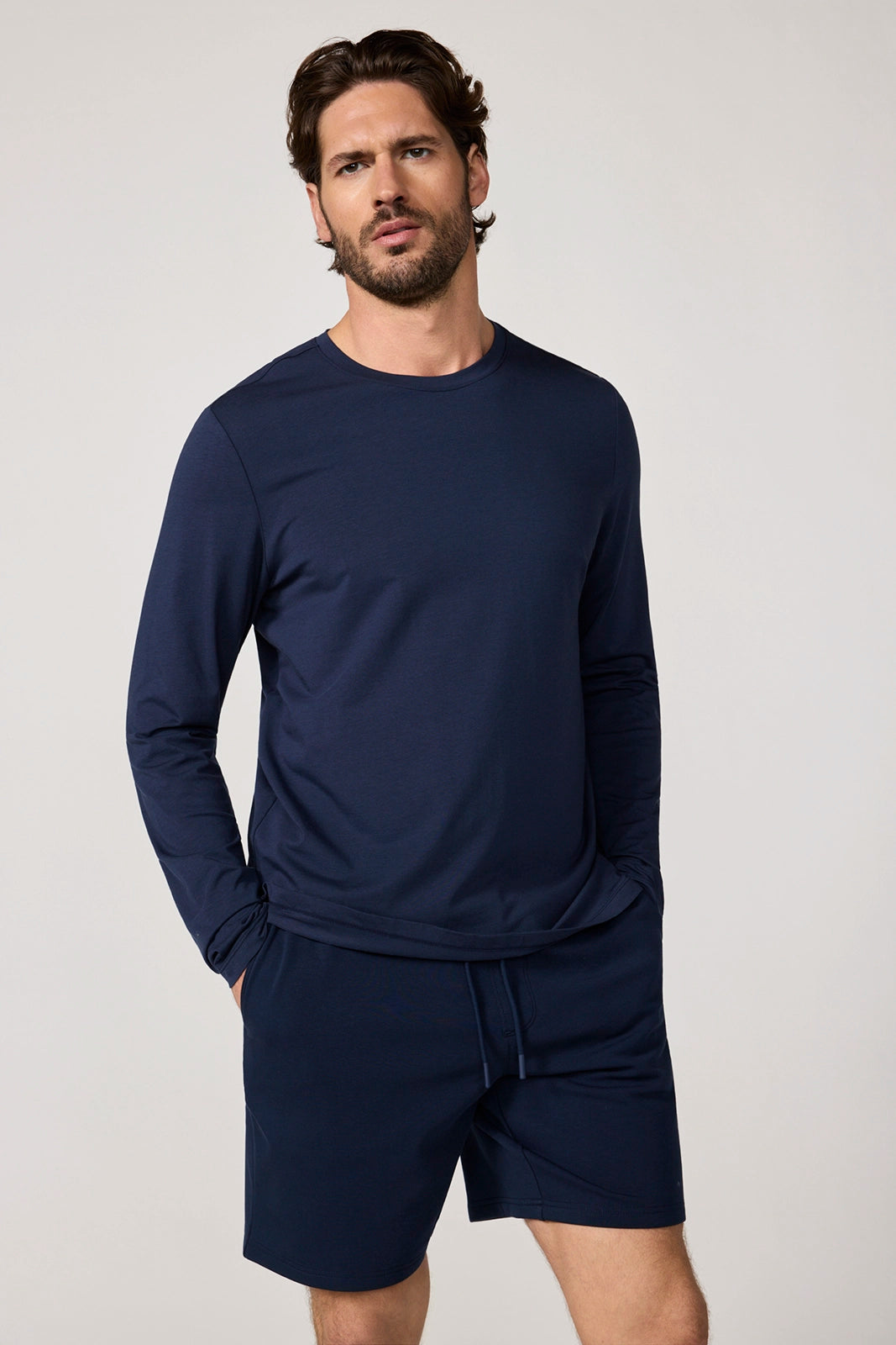 Pima Cotton Long Sleeve Tee - Navy Blazer