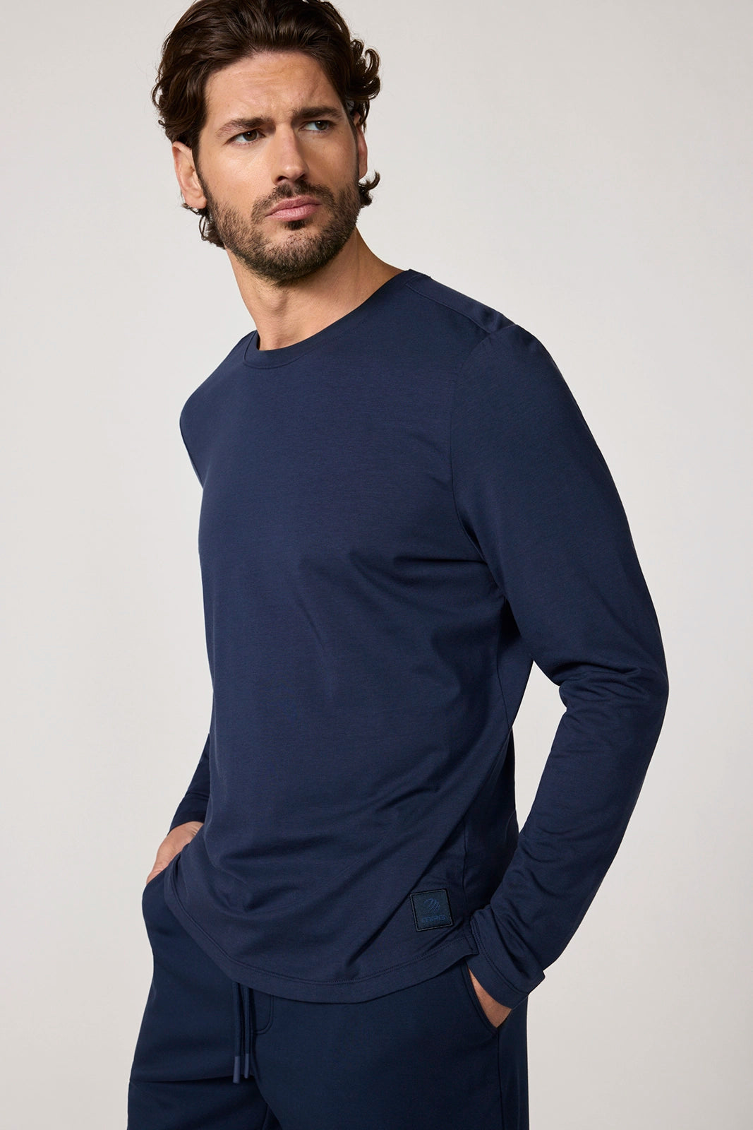 Pima Cotton Long Sleeve Tee - Navy Blazer