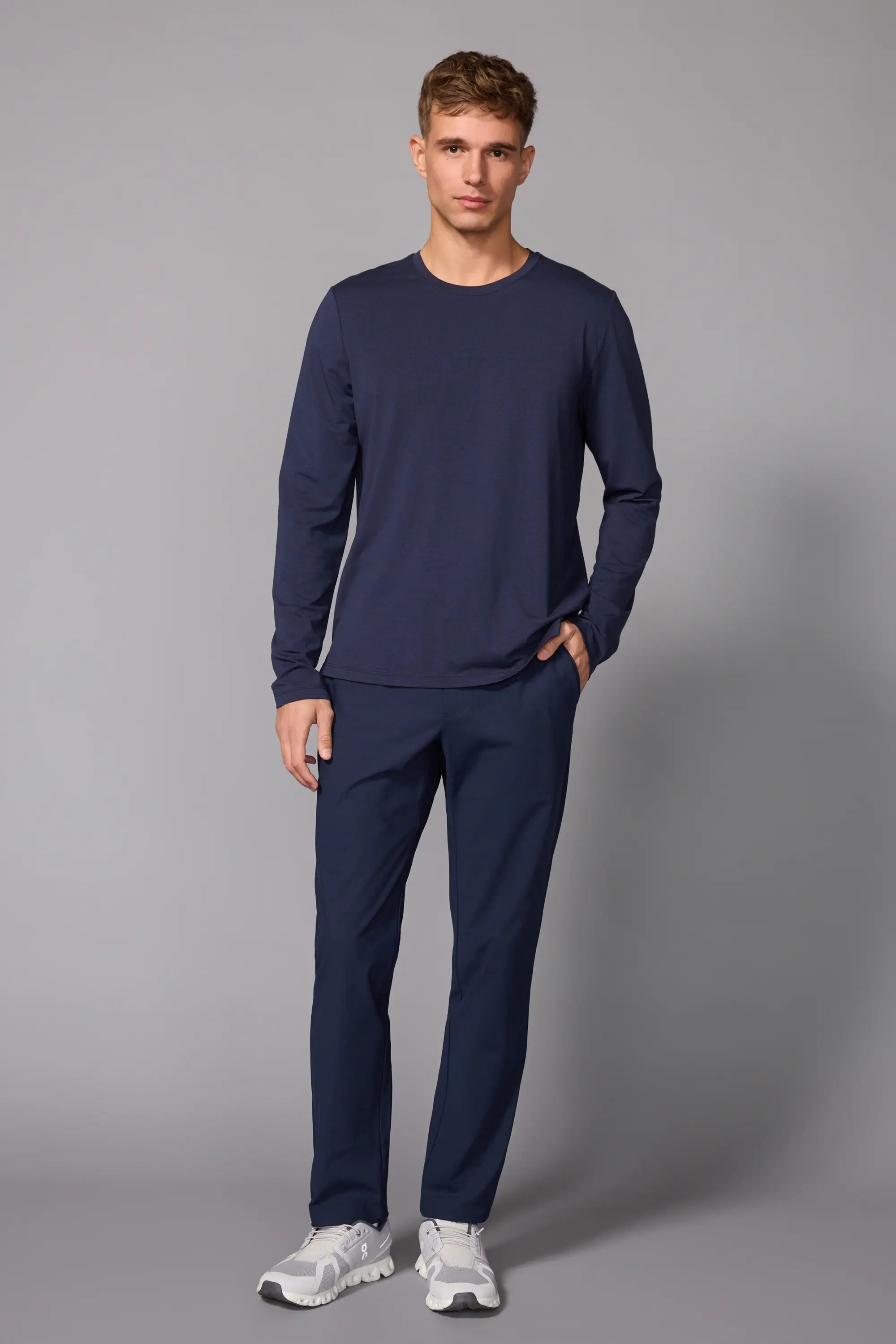 Pima Cotton Long Sleeve Tee - Navy Blazer