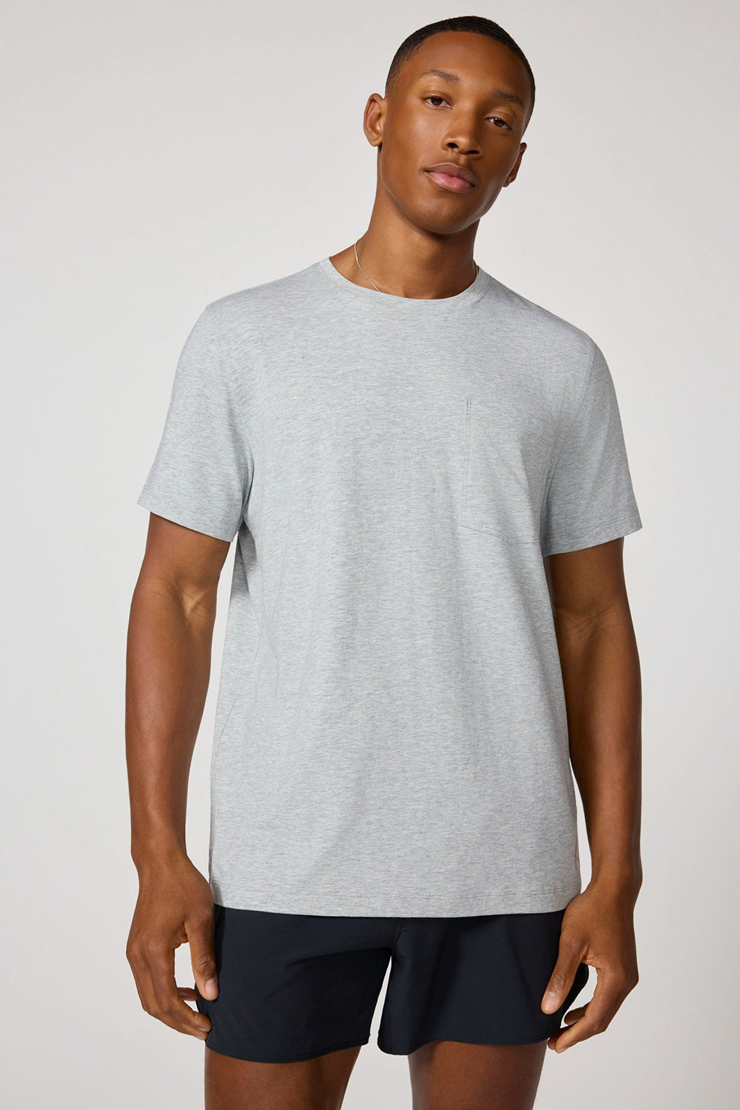 The Essential Pima Crew Pocket Tee - Htr Concrete
