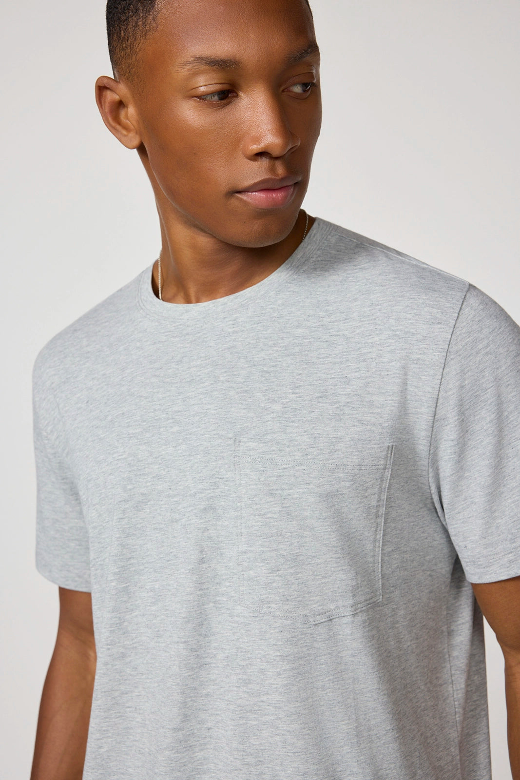 The Essential Pima Crew Pocket Tee - Htr Concrete