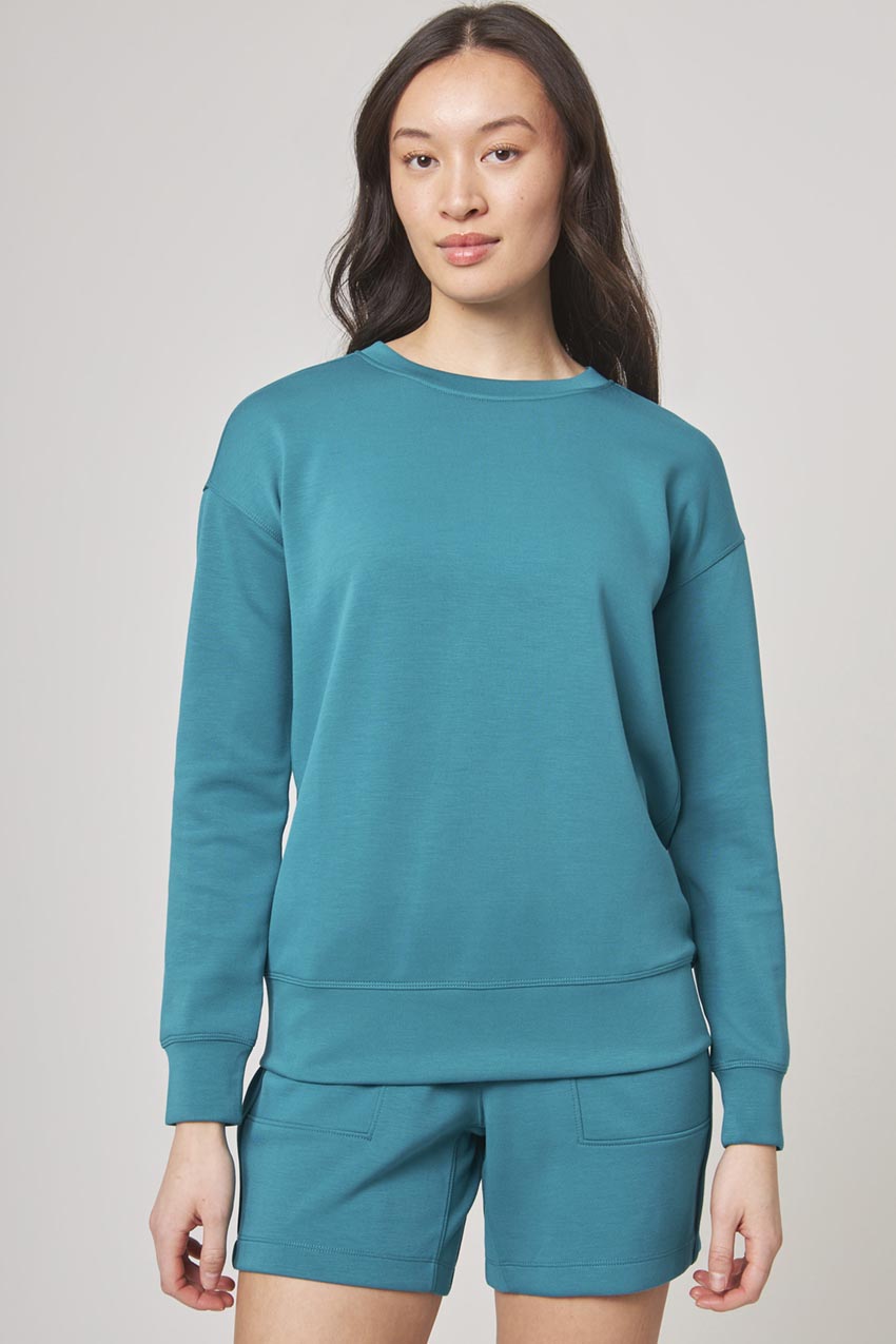Mondetta Women's Printed Crewneck Active Sweatshirt (Blue, XXL)