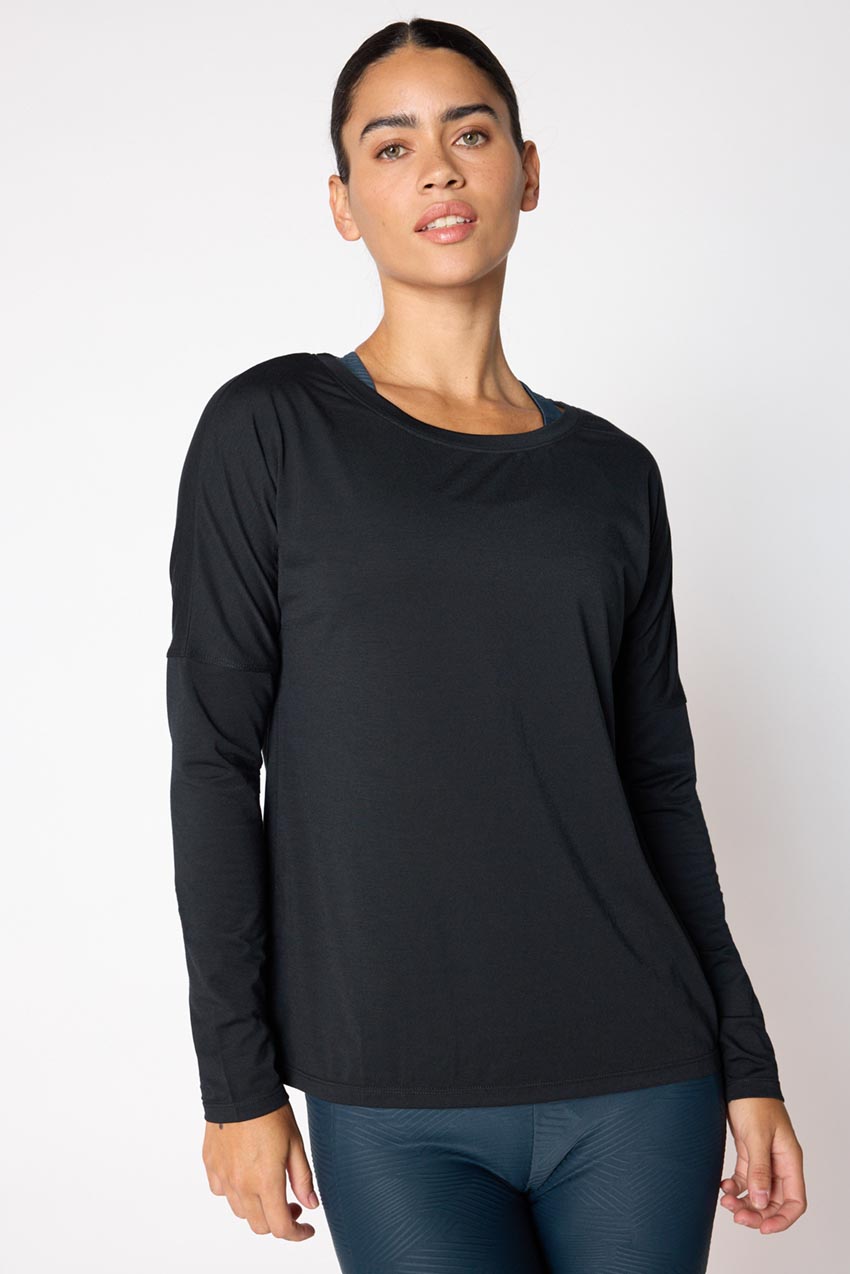 MPG Sport Dynamic Recycled Cover-Up Stink-Free Long Sleeve Top in Black