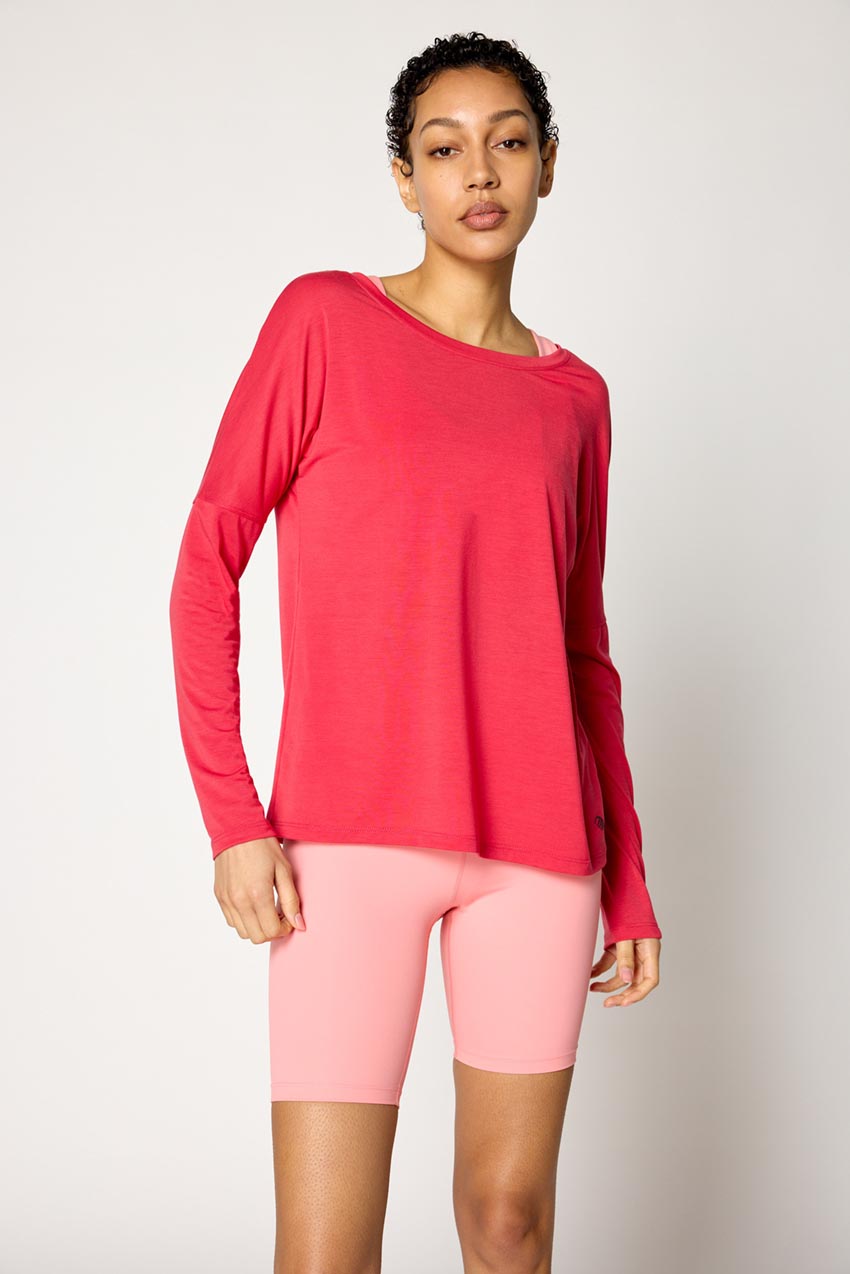 MPG Sport Dynamic Recycled Cover-Up Stink-Free Long Sleeve Top in Cardinal