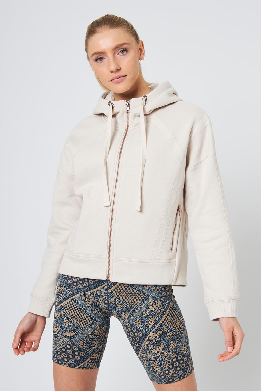 MPG Sport Ease Organic Cotton Recycled Zip-Up Hoodie in Papyrus