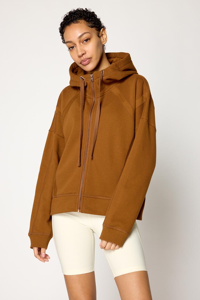 MPG Sport Ease Organic Cotton Recycled Zip-Up Hoodie in Tobacco