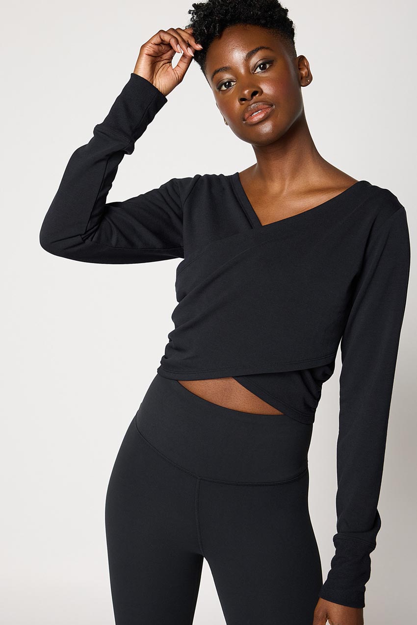 Serene Recycled Polyester Front Wrap Long Sleeve Top