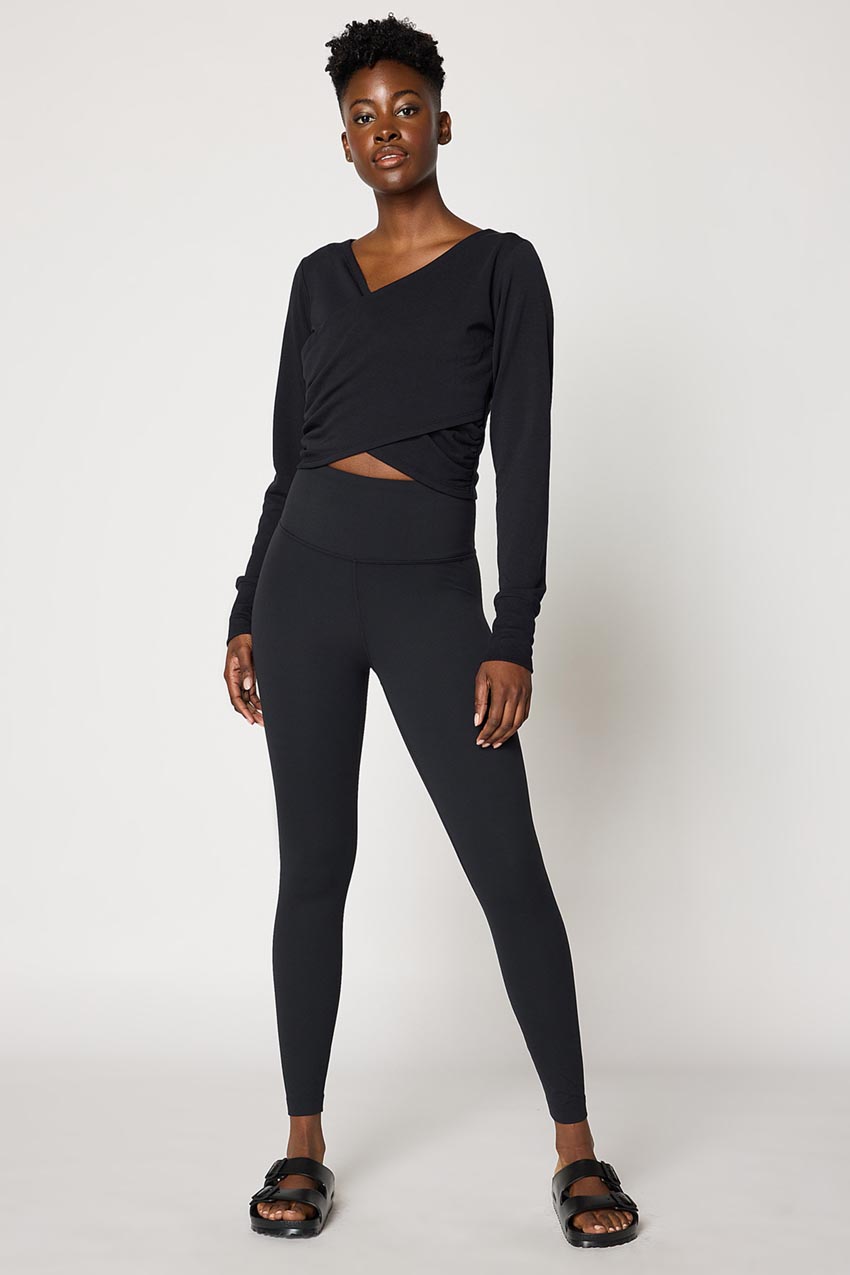 Serene Recycled Polyester Front Wrap Long Sleeve Top