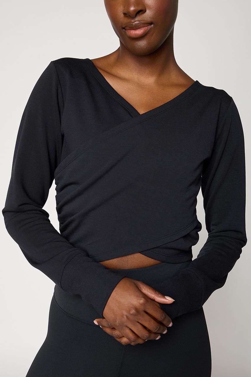 Serene Recycled Polyester Front Wrap Long Sleeve Top