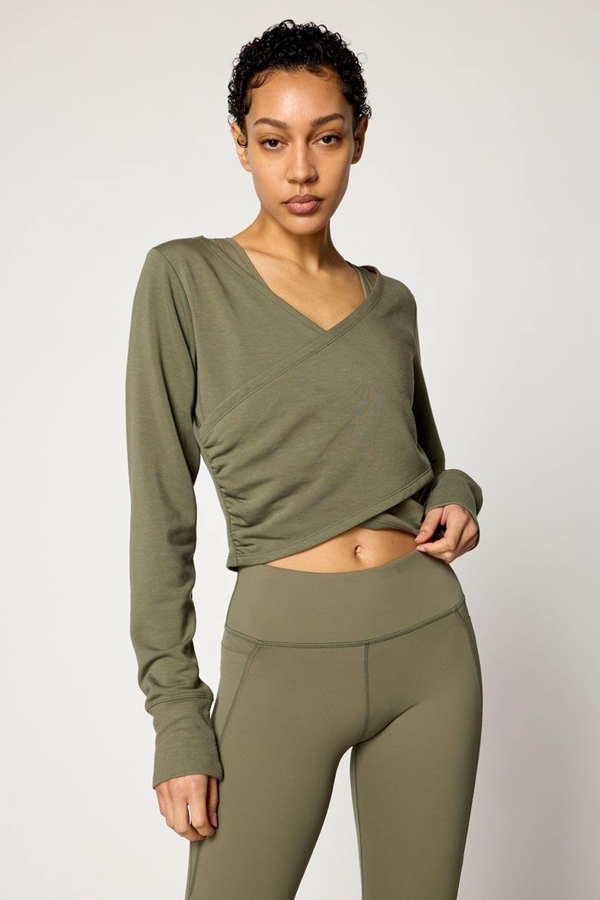 Serene Recycled Polyester Front Wrap Long Sleeve Top