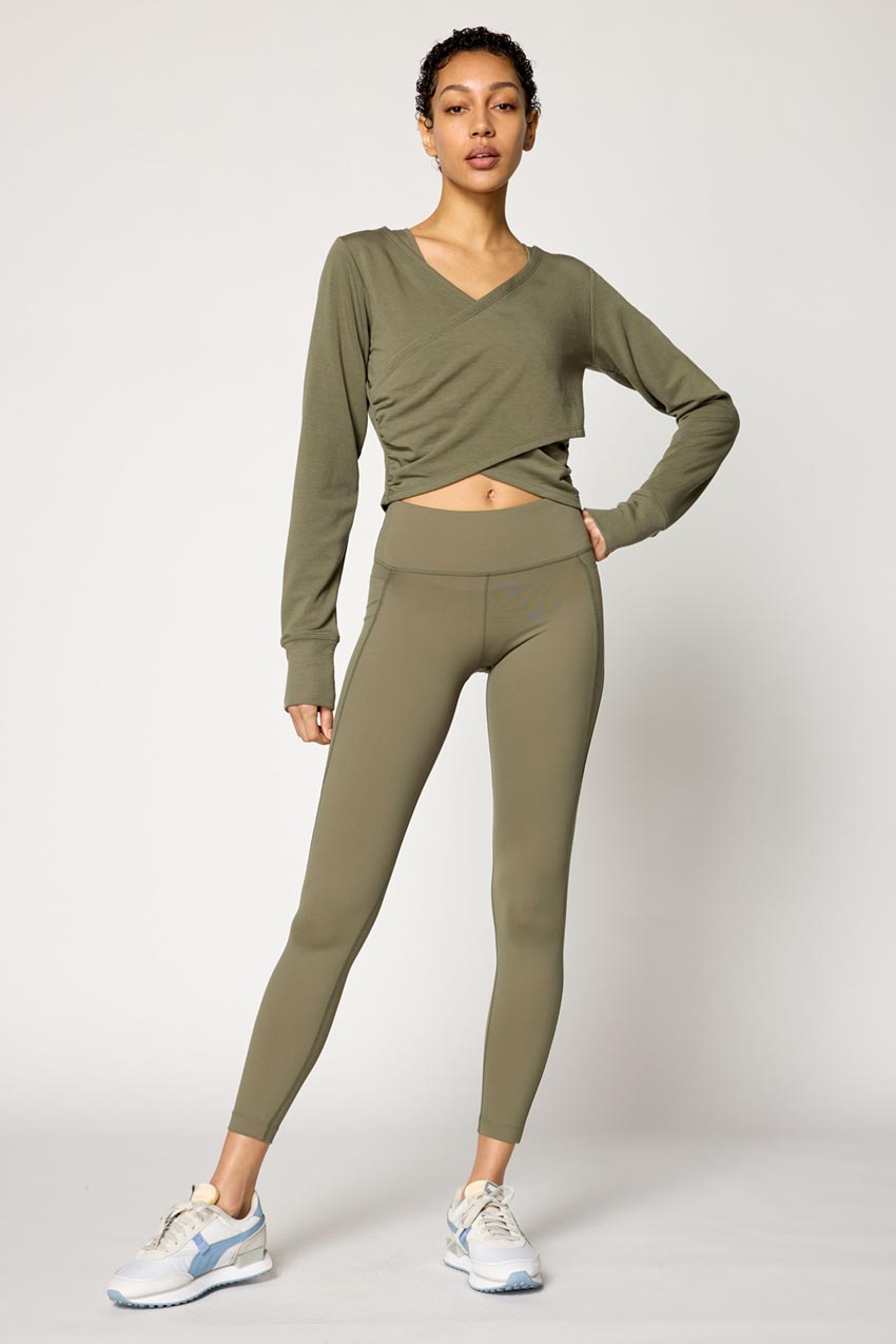 Serene Recycled Polyester Front Wrap Long Sleeve Top