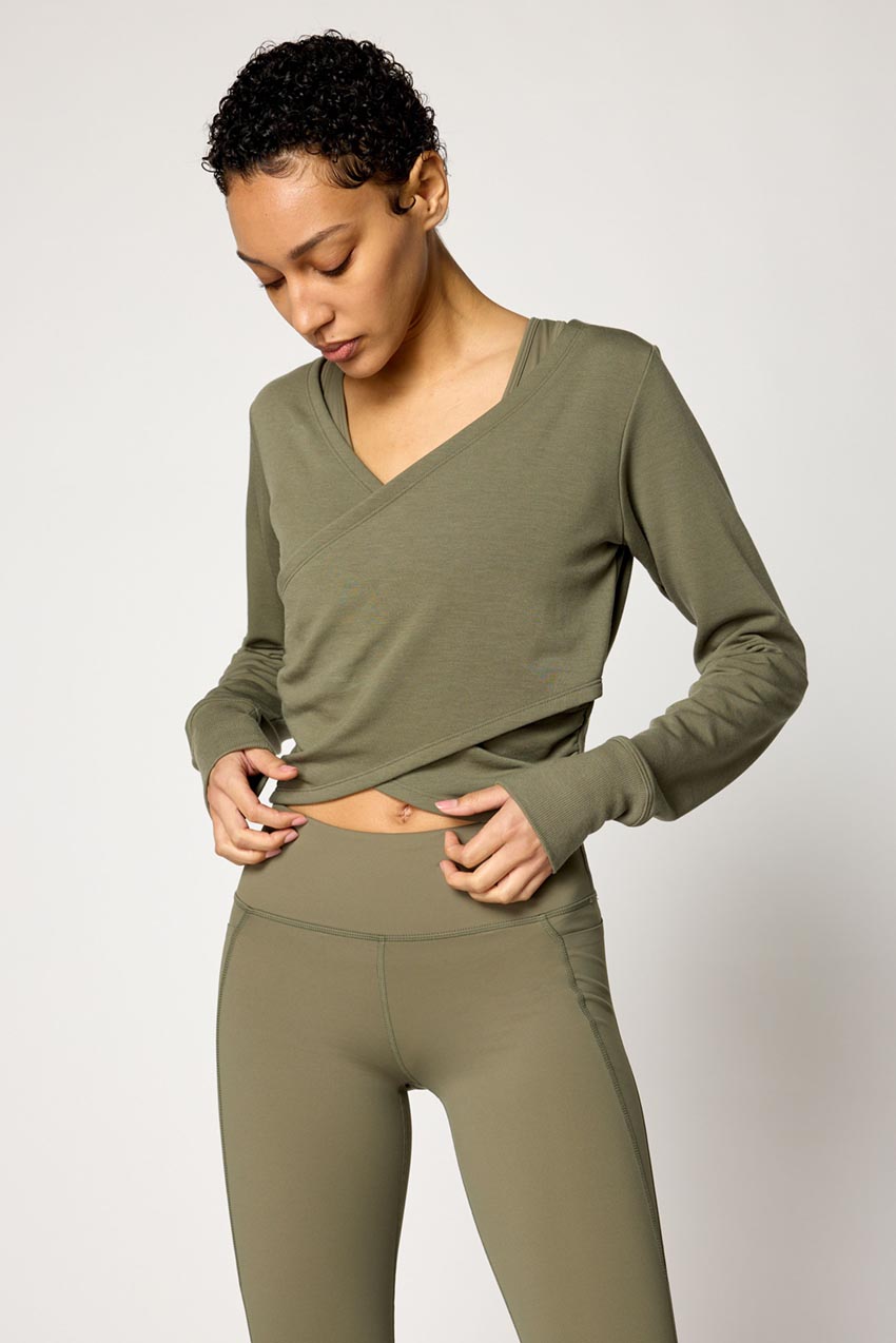 Serene Recycled Polyester Front Wrap Long Sleeve Top