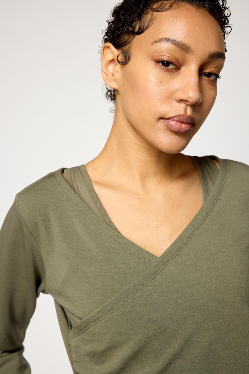 Serene Recycled Polyester Front Wrap Long Sleeve Top