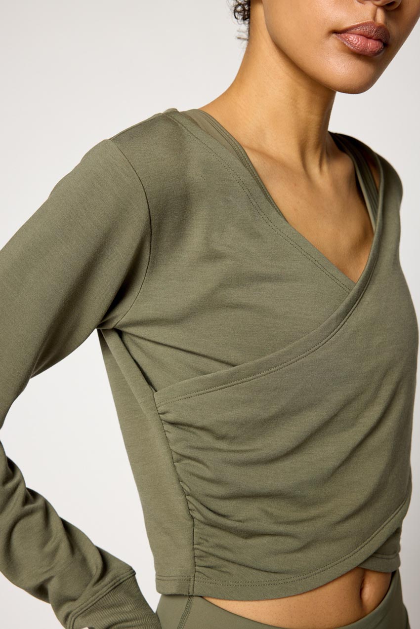 Serene Recycled Polyester Front Wrap Long Sleeve Top