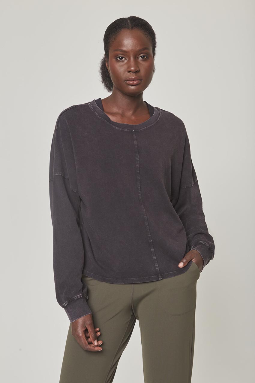 MPG Sport Calm Oversized Boxy Long Sleeve Top - Sale in Distressed Black