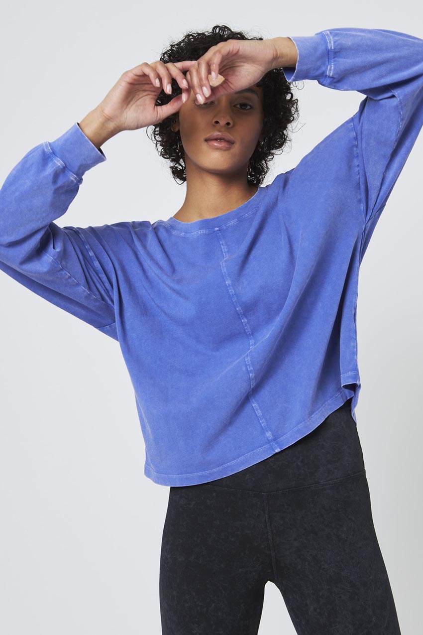 Calm Oversized Boxy Long Sleeve Top - Distressed Cobalt