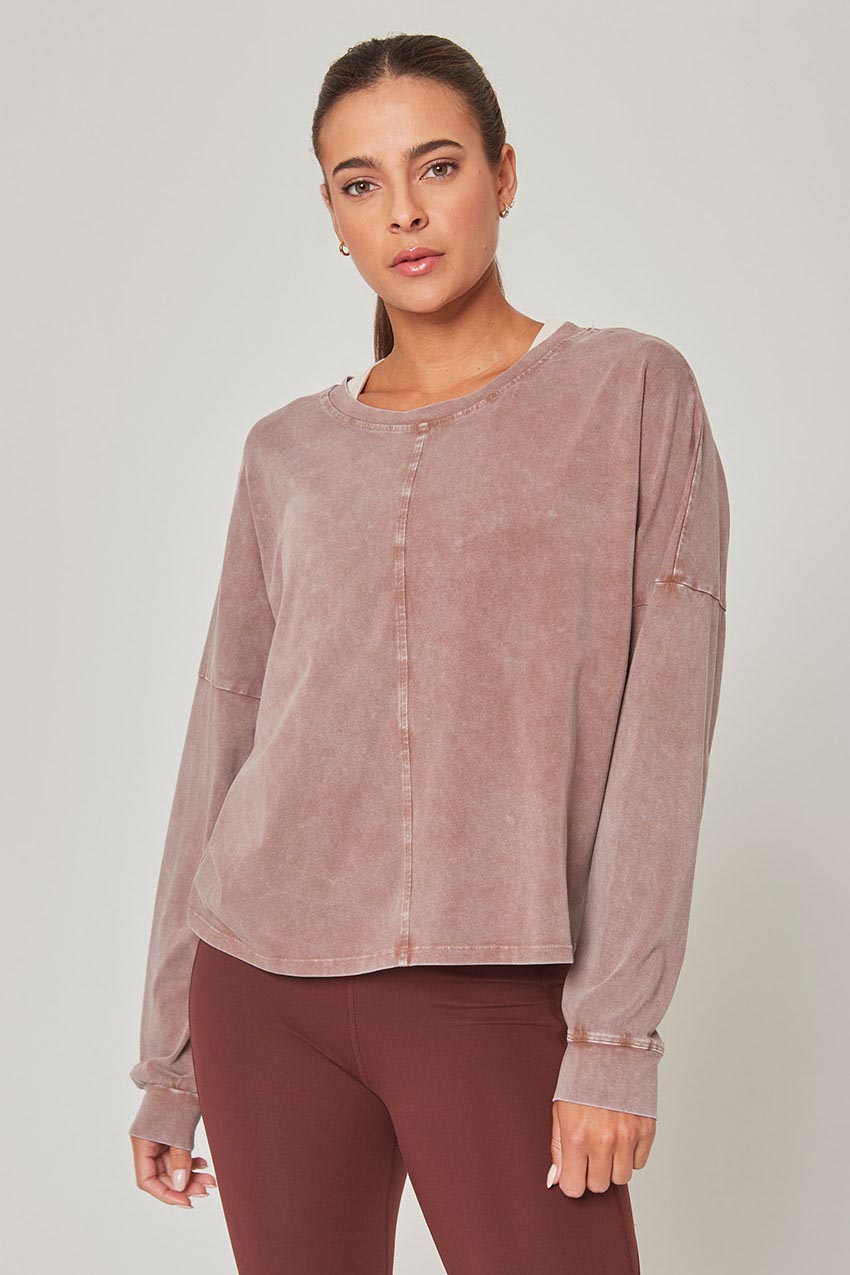 MPG Sport Calm Oversized Boxy Long Sleeve Top - Sale in Distressed Almond