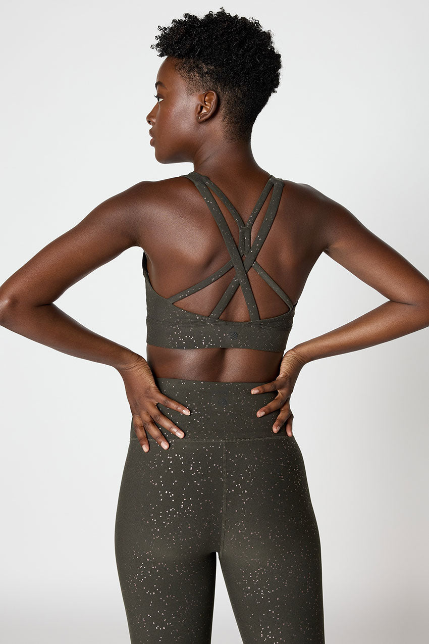 Explore Multi-Strap Glitz Print Sports Bra Peached
