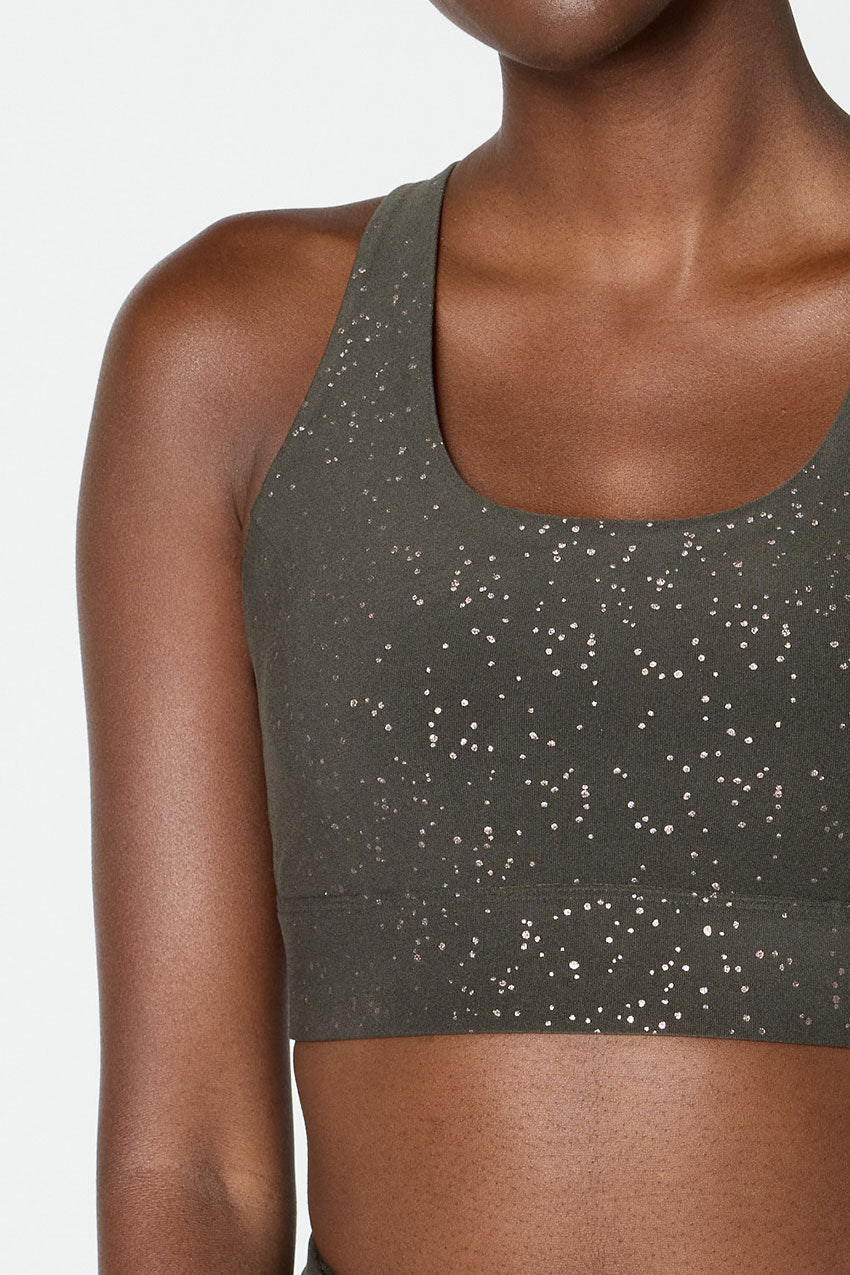 Explore Multi-Strap Glitz Print Sports Bra Peached