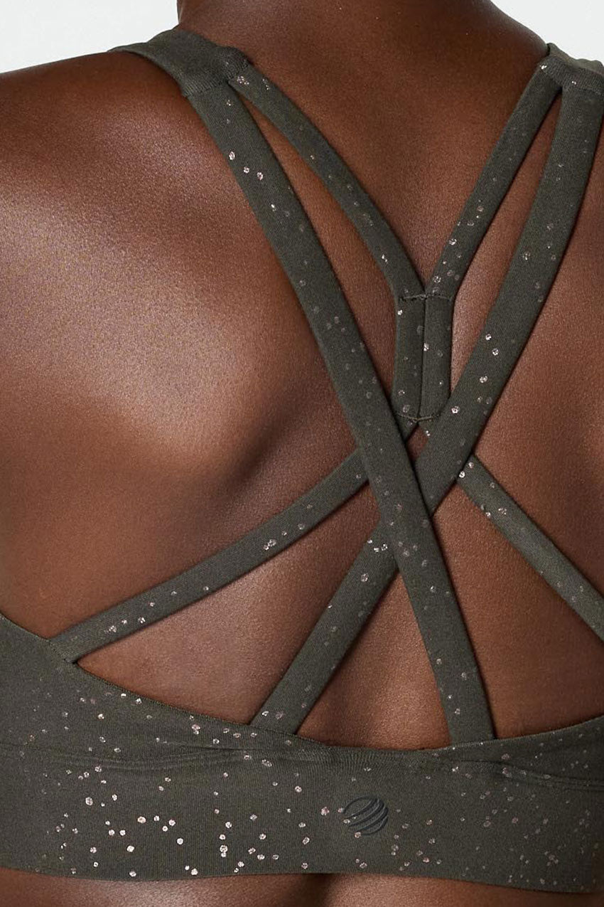 Explore Multi-Strap Glitz Print Sports Bra Peached