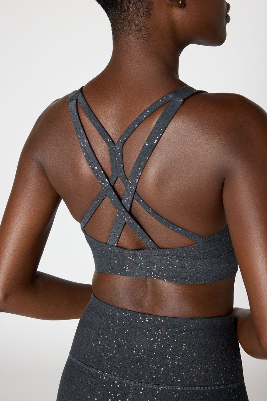 Explore Multi-Strap Glitz Print Sports Bra Peached