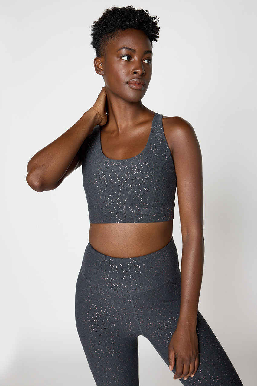 Explore Multi-Strap Glitz Print Sports Bra Peached
