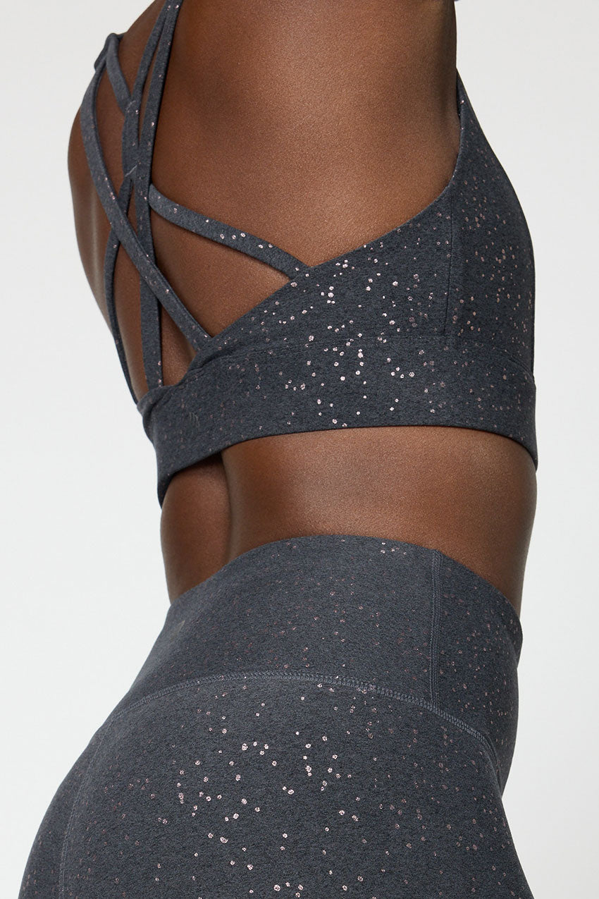 Explore Multi-Strap Glitz Print Sports Bra Peached